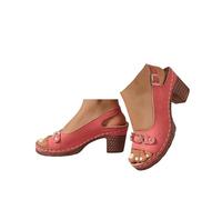Xbemkste Sandales à talons bas pour femme avec boucle réglable Bout ouvert Sandales élégantes d'été pour femme Chaussures à talons hauts pour le quotidien, les fêtes, T1 Rouge, 37.5 EU