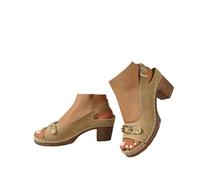 Xbemkste Sandales à talons bas pour femme avec boucle réglable Bout ouvert Sandales élégantes d'été pour femme Chaussures à talons hauts pour le quotidien, les fêtes, T1 marron, 37.5 EU