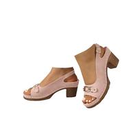 Xbemkste Sandales à talons bas pour femme avec boucle réglable Bout ouvert Sandales élégantes d'été pour femme Chaussures à talons hauts pour le quotidien, les fêtes, T1 Rose, 37.5 EU