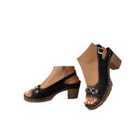 Xbemkste Sandales à talons bas pour femme avec boucle réglable Bout ouvert Sandales élégantes d'été pour femme Chaussures à talons hauts pour le quotidien, les fêtes, T1 noir., 38.5 EU