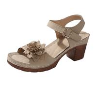 Xbemkste Sandales à talons pour femme élégantes et confortables - Talons hauts avec sangles réglables - Sandales d'été classiques à talon bloc, T1 Blanc, 36 EU