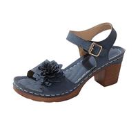 Xbemkste Sandales à talons pour femme élégantes et confortables - Talons hauts avec sangles réglables - Sandales d'été classiques à talon bloc, T1 bleu., 37.5 EU