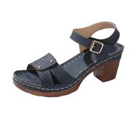 Xbemkste Sandales à talons pour femme élégantes et confortables - Talons hauts avec sangles réglables - Sandales d'été classiques à talon bloc, T2 bleu., 38.5 EU