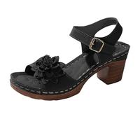 Xbemkste Sandales à talons pour femme élégantes et confortables - Talons hauts avec sangles réglables - Sandales d'été classiques à talon bloc, T1 noir., 37.5 EU