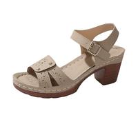 Xbemkste Sandales à talons pour femme élégantes et confortables - Talons hauts avec sangles réglables - Sandales d'été classiques à talon bloc, T2 blanc, 37.5 EU