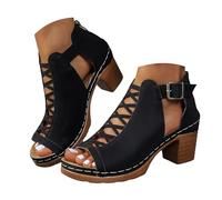 Xbemkste Sandales pour femme avec talon épais - Vintage - Sandales romaines avec sangle réglable - Talon ouvert - Escarpins à talon bloc - Sandales élégantes pour l'été - Pour le travail de