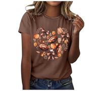 Xbemkste T-shirt à manches courtes et col rond pour femme Imprimé rugby, bronze, XXL