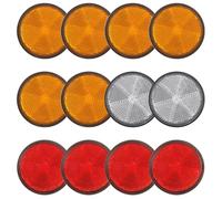 Xbessc 12 Pièces Catadioptre Rond Plastique Catadioptres Jaune Blanc Rouge Réflecteur avec Vis Écrous Réflecteur pour Velo Moto Remorques Camions Caravanes