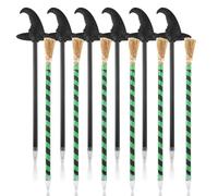 Xbessc 12 Pièces Sorcière Bille d'halloween, Bille Balais de Sorcière Rayés et Crayons à Chapeau de Sorcier Noir, Stylos Magiciens Pétillant Bille Multifonctionnel pour Halloween Anniversaire Cosplay