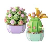 Xbessc 2 Pièces Mini Fleurs Blocs de Construction de Plantes Succulentes Bouquet de Fleurs Bloc de Construction Kit de Blocs de Construction de Fleurs pour DéCoration D'Intérieur DIY Activité Manuelle