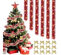 Xbessc 6 Pièces 2m Guirlande Tinsel Noël Rouge Tinsel de Noël Décoration Tinsel de Sapin de Noël Guirlandes Métallique avec Arc pour la Décoration Intérieure et Extérieure de la Fête de Noël