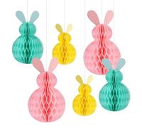 Xbessc 6 Pièces Pâques Boules en Nid d'abeille Lapin de Pâques 3 Couleurs Décoration de Pâques à Suspendre Papier Réutilisables Deco Paques pour Décoration Intérieure et Extérieure Printemps