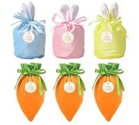 Xbessc 6 Pièxes Sac Cadeau Paques Sacs à Carottes Lapin pour Pâques | Sachet Bonbon de Pâques avec étiquette Volante et Fil D'or pour Pâques Cadeaux Chasse Aux œufs Articles de Fête