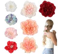 Xbessc 8 Pièces Pinces à Cheveux Fleur Pince Cheveux Pivoine Camélia Barrette Fleur Artificielle Multicolore Antidérapantes pour Femme Fille Fête de Mariage Sur la Plage