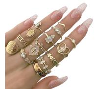 XBFOCNH 15 pcs Bague Femme Acier Inoxydable Bague,Empilables Bague Phalange Ensemble,pour Les Femmes Knuckle Midi Rings