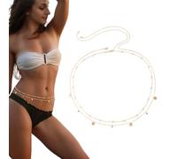 XBFOCNH Boho chaînes de taille en perles superposées, paillettes dorées, chaîne de ventre ceinture de perles, chaînes de corps, accessoires bijoux pour femmes