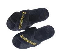 xbiez 1 paire de pantoufles confortables pour enterrement de vie de jeune fille ou demoiselle d'honneur en peluche essentielle, Demoiselle d'honneur Noir, Taille unique