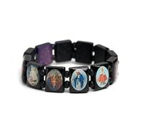 xbiez Bracelet tendance en bois extensible avec icône catholique Saint Jésus Croix Vierge Marie Bracelet religieux Unisexe 3 couleurs