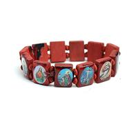 xbiez Bracelet tendance en bois extensible avec icône catholique Saint Jésus Croix Vierge Marie Bracelet religieux Unisexe 3 couleurs