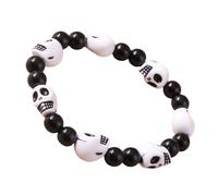 xbiez Bracelet tendance en forme de tête de mort avec perles en résine élastique style punk