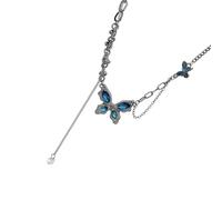 xbiez Collier punk A-rtisan en alliage avec motif papillon bleu, chaîne superposée pour concerts et fêtes, bijoux modernes, collier papillon bleu glacier