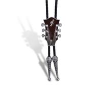 xbiez Cravate Bolo Américaine Unisexe Fait Main Émail Guitare Musique Pendentif Cowboy Corde Cuir Artificiel Collier Western, café, taille unique