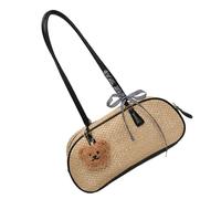 xbiez Élégant sac à bandoulière tissé sous les bras avec fermeture éclair pour femme, Noir , One Size