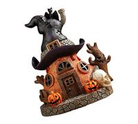 xbiez Figurine de maison de sorcière d'Halloween lumineuse à LED pour étagère ou bureau