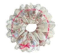 xbiez Joli chouchou français avec bordure en dentelle pour femmes et filles, style vintage, motif floral, bandeau élastique pour queue de cheval