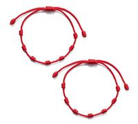 xbiez Lot de 2 bracelets de cheville tendance à 7 nœuds rouges réglables avec amulette porte-bonheur pour le succès et la prospérité - Petit pendentif pour femme - Or rose