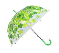 xbiez Parapluies de pluie dôme cage à oiseaux parapluie transparent à bulles automatique avec feuille transparente auvent dôme parapluie coupe-vent bâton parapluie, Vert, Leaf