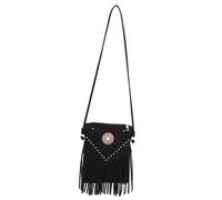 xbiez Petit sac à bandoulière pour femme - Sac à main à franges - Sac à bandoulière avec fermeture éclair - Sac à main occidental pour femme, Noir , One Size