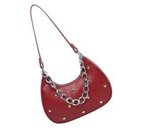 xbiez Petit sac à bandoulière pratique avec rivets uniques pour les aisselles - Sac à main élégant pour les trajets et les sorties décontractées - Sac en nylon matelassé, Rouge, One Size