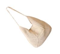 xbiez Sac à main tendance pour femme - Sac à main tendance en paille - Sac à bandoulière creux pour la plage - Vacances - Pour voyage, vacances, plage - Grande capacité - Sac à main tendance, beige