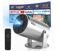 XBJ Projecteur portable argenté avec WiFi 6 et Bluetooth 5.2 1080P/4K HD, Système Android 11, 300 ANSI, écran 40-200 pouces