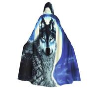 XBKGOHA Cape à capuche imprimée loup sous la lune pour adulte sans fermeture éclair, confortable pour les fêtes costumées