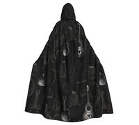 XBKGOHA Cape à capuche noire pentatonique imprimée musique Halloween adulte sans fermeture éclair, confortable pour les fêtes costumées