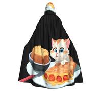 XBKGOHA Cape à capuche pour adulte avec imprimé The Little Cat Seeing The Delicious Food - Sans fermeture éclair - Confortable pour les fêtes costumées