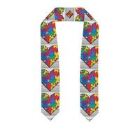 XBKGOHA Châle aplati ruban de sensibilisation à l'autisme avec impression de cœur - Étole en satin pour cérémonie de remise de diplôme, cadeau pour fils, filles, amis et sœurs, Aplati, Taille unique