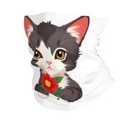 XBKGOHA Chaton tenant un foulard de sport à motif de fleurs rouges respirant absorbant la transpiration, masque facial, protège-poignet
