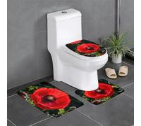 XBKGOHA Lot de 3 tapis de sol antidérapants - Belle fleur de coquelicot rouge - Tapis de salle de bain pour un confort ultime