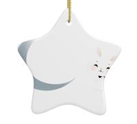 Xbkgoha Pendentif en forme d'étoile en céramique Motif petit lapin blanc dit Goodnight conçu spécialement pour les vacances 7,9 x 7,9 cm