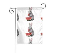 XBKGOHA Petit lapin gris mange de pastèque - Mât de drapeau de jardin extérieur - Décoration tendance - 30,5 x 45,7 cm