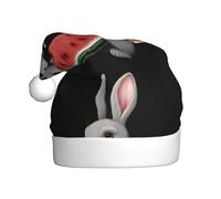 XBKGOHA Petit lapin gris mange une pastèque - Chapeau de Noël pour adulte - Accessoire de qualité doux, léger et moelleux