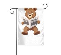 XBKGOHA Petit ours lisant un journal photo mât de drapeau extérieur cour décoration mode 30,5 x 45,7 cm