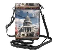 XBKGOHA Petit sac à main pour téléphone portable 19,3 x 12,4 cm, impression Capitole des États-Unis, étui à rabat en cuir pour femme, parfait pour la marche, le camping