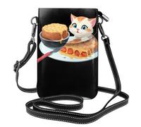 XBKGOHA Petit sac à main pour téléphone portable 19,3 x 12,4 cm Le petit chat voyant la délicieuse nourriture impression cuir bandoulière rabat étui de téléphone pour femme, parfait pour la marche, le