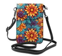 XBKGOHA Petit sac à main pour téléphone portable 19,3 x 12,4 cm, motif mandala bohème, fleurs colorées, étui à rabat en cuir pour femme, parfait pour la marche, le camping
