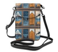 XBKGOHA Petit sac à main pour téléphone portable 19,3 x 12,4 cm, motif ours lodge, cerf, poisson, étui à rabat en cuir pour femme, parfait pour la marche, le camping