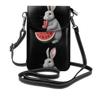 XBKGOHA Petit sac à main pour téléphone portable 19,3 x 12,4 cm, motif petit lapin gris mange pastèque, étui à rabat en cuir pour femme, parfait pour la marche, le camping